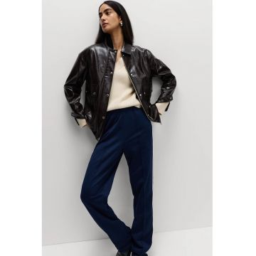 Jacheta-camasa de piele ecologica cu fermoar - Maro inchis