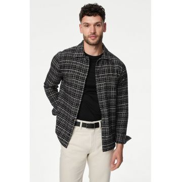 Jacheta-camasa in carouri cu buzunar pe piept - Negru/Alb murdar