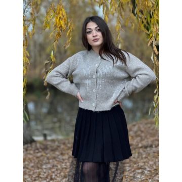 Jacheta dama bej cu paiete transparente