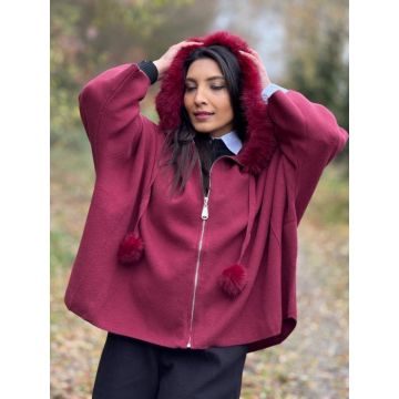 Jacheta dama bordo cu blana la gluga