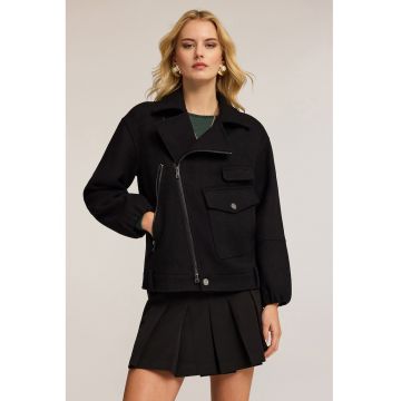 Jacheta din amestec de lana cu fermoar asimetric