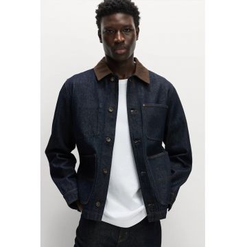 Jacheta din denim cu guler clasic contrastant