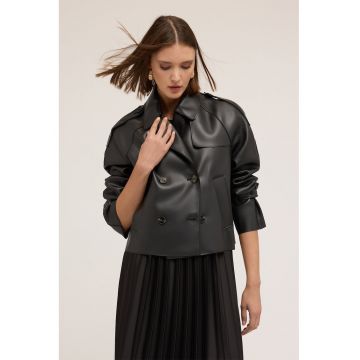 Jacheta din piele ecologica cu design cu nasturi dubli