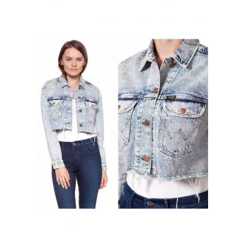 Jacheta pentru femei -  RETRO CROP JACKET - Bumbac - Cu nasturi - Albastru -