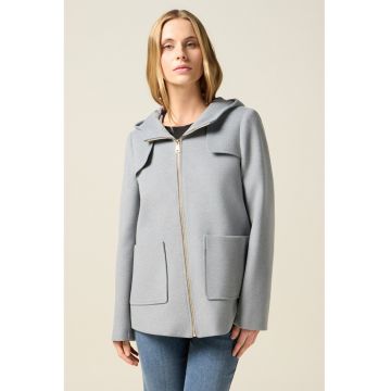 Palton cu buzunare aplicate si fermoar - Gri deschis