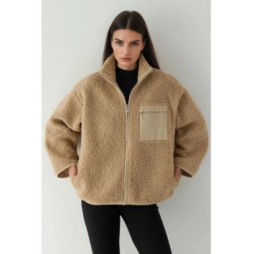 Palton dama  cu buzunare texturate - gri deschis - Gri deschis