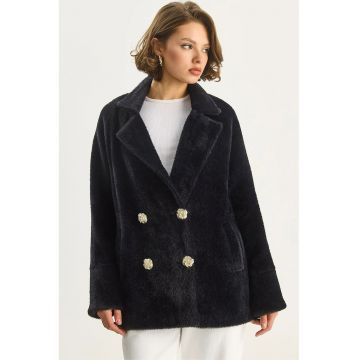 Palton dama  jacheta de plus texturata supradimensionata - Negru