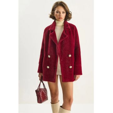 Palton dama  jacheta supradimensionata din plus texturat - burgundy - textil
