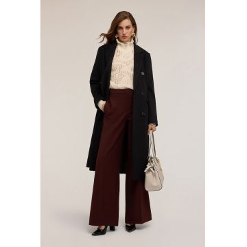 Palton din amestec de lana cu model cu doua randuri de nasturi - Negru