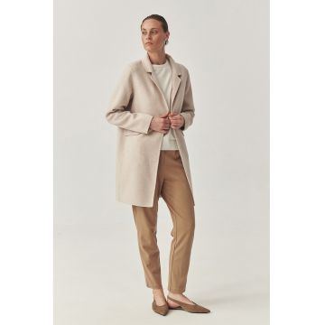 Palton drept din amestec de lana - Alb fildes
