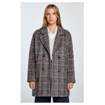 Palton in carouri din amestec de lana cu revere decupate Ariela