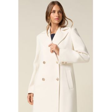 Palton lung cu doua randuri de nasturi - Alb fildes