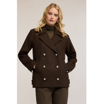 Palton scurt din amestec de lana cu doua randuri de nasturi