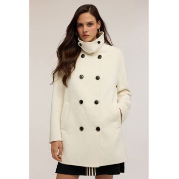 Palton scurt din amestec de lana cu doua randuri de nasturi