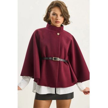 Palton supradimensionat  din amestec de lana texturata - rosu inchis - cu guler tip jacheta