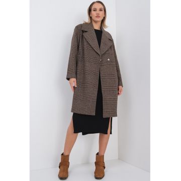Palton supradimensionat din amestec de lana - Maro taupe/Negru stins
