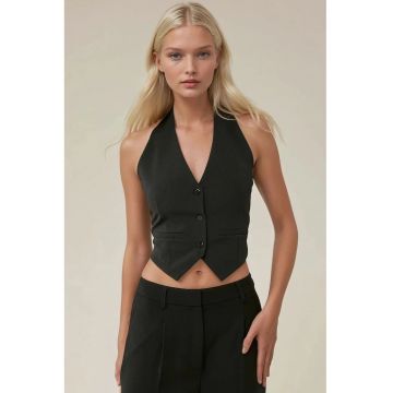 Vesta fara maneci -  Decolteu in V - Negru - Bumbac/Elastan