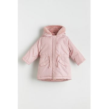 Geaca cu gluga si snur de ajustare in talie - Roz pastel -