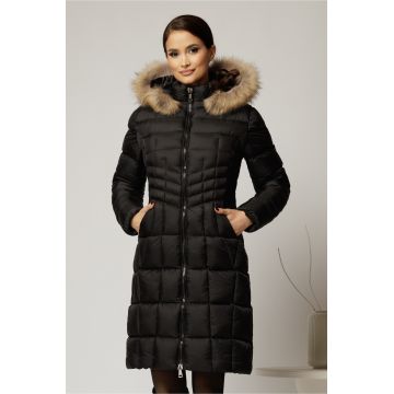 Geaca dama midi neagra cu gluga detsabila cu blanita