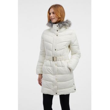 Geaca lunga cu gluga si curea in talie