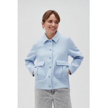 Jacheta albastra cu guler si buzunare mari