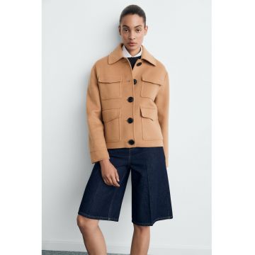 Jacheta-camasa din amestec de lana cu buzunare multiple - Portocaliu persan