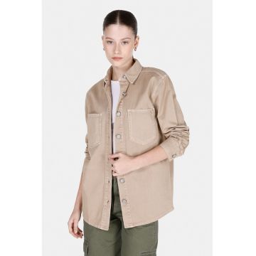 Jacheta-camasa din denim cu buzunare pe piept - Bej