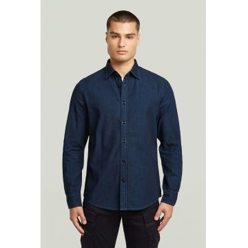 Jacheta-camasa din denim cu guler clasic - Albastru inchis