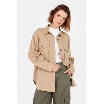 Jacheta-camasa supradimensionata cu buzunare aplicate - Bej inchis