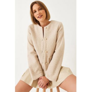Jacheta dama - cu nasturi -  acril - bej