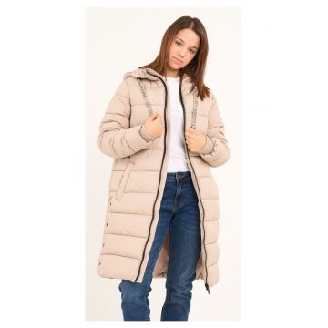 Jacheta dama  lunga cu gluga - bej - marime