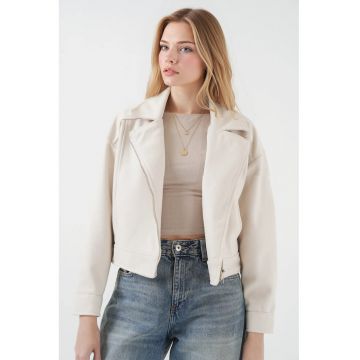 Jacheta dama  poliester/bumbac - croiala dreapta - natural