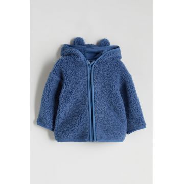 Jacheta din blana shearling sintetica cu gluga