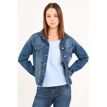 Jacheta din denim cu buzunare cu clapa