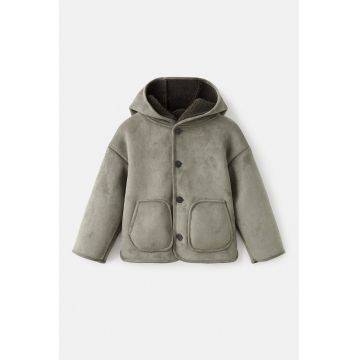 Jacheta din piele intoarsa ecologica cu buzunare aplicate