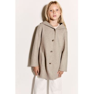 Palton cu gluga si nasturi - Maro taupe deschis