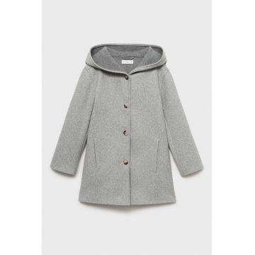 Palton cu gluga si nasturi - Gri melange