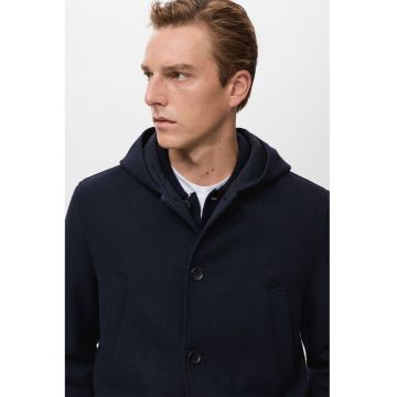 Palton cu nasturi si gluga - Bleumarin