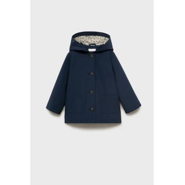 Palton din amestec de bumbac cu gluga - Albastru ultramarin