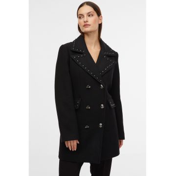 Palton din amestec de lana cu aplicatii decorative - Negru