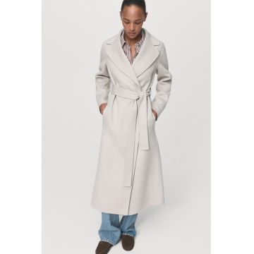 Palton din amestec de lana cu croiala petrecuta - Alb fildes