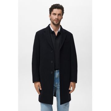 Palton din amestec de lana cu model uni - Albastru ultramarin
