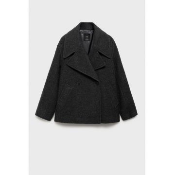 Palton din amestec de lana cu revere decupate - Negru stins