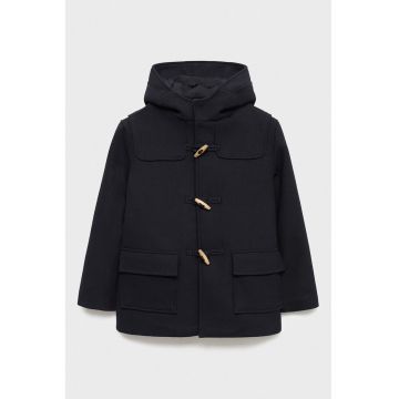 Palton din amestec de lana si buzunare cu clapa - Albastru ultramarin