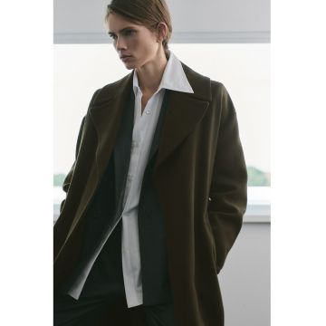 Palton din amestec de lana virgina - Kaki inchis