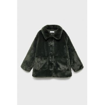 Palton din blana sintetica cu nasturi - Verde padure