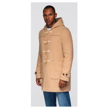 Palton din lana cu gluga  OM-COWC-0131 - Maro deschis