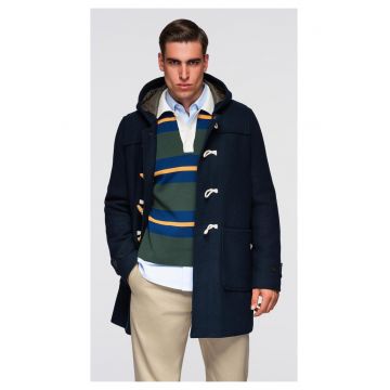 Palton din lana cu gluga  OM-COWC-0131 - Albastru inchis