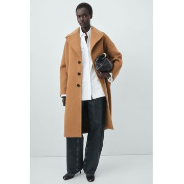 Palton lejer din amestec de lana - Caramel