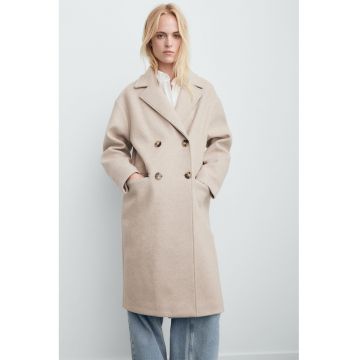 Palton midi cu doua randuri de nasturi - Bej